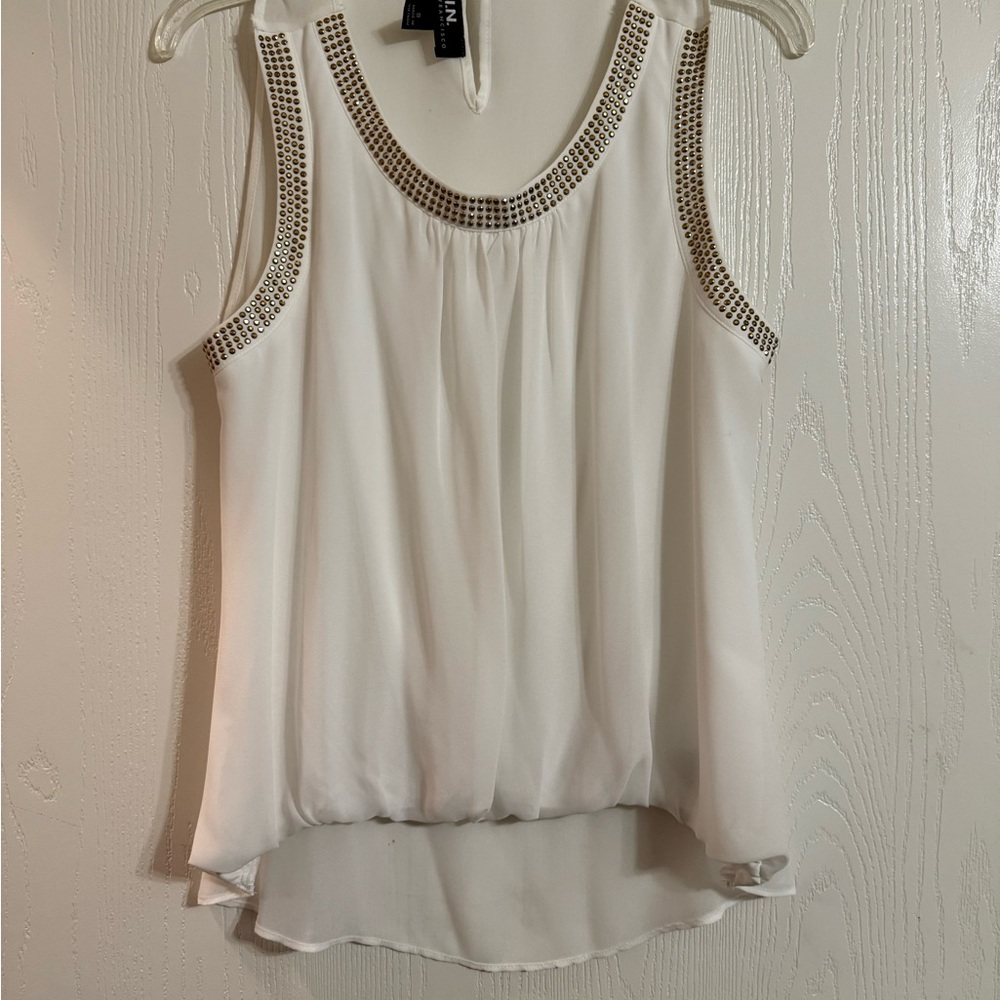 I.N. San Francisco White Studded Sleeveless Blouse